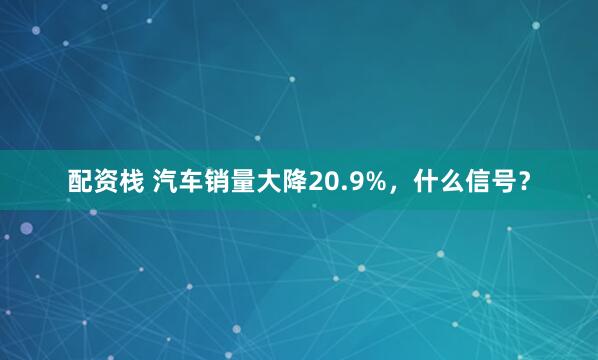 配资栈 汽车销量大降20.9%，什么信号？